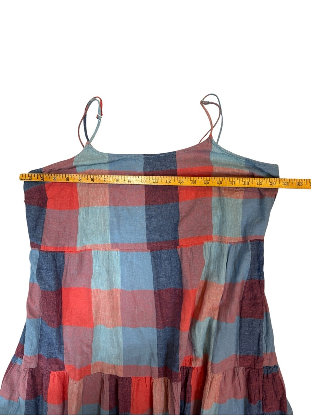 BeachLunchLounge Plaid Linen Cotton Tiered Midi Dress Size XXL Boho - Picture 3 of 8